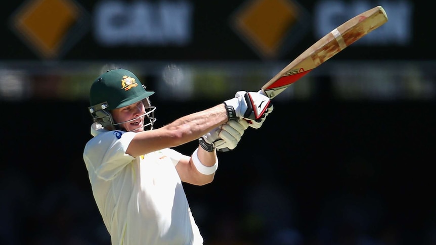 Smith bats for Australia during day one of the First Ashes Test match with England