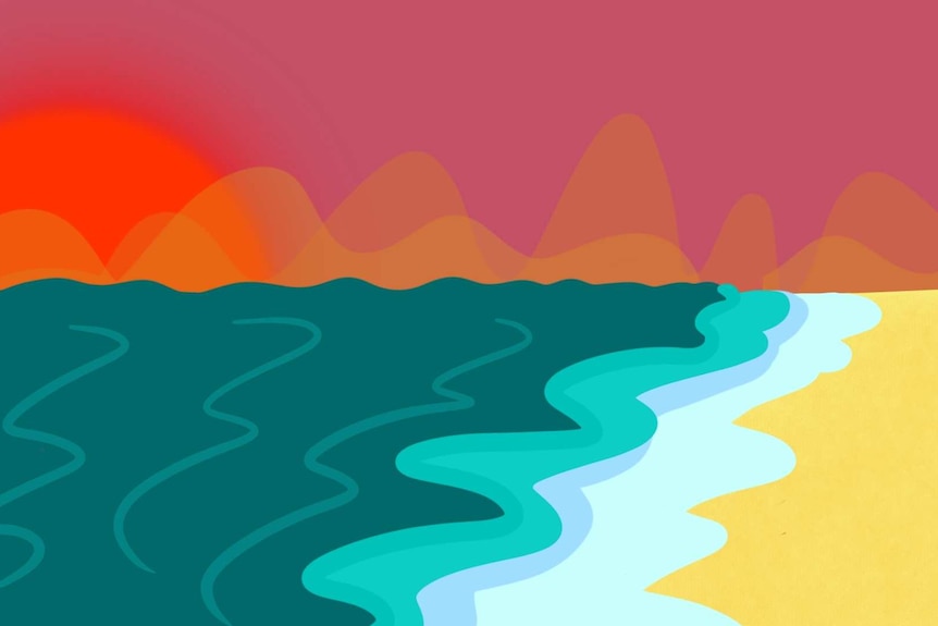A colourful illustration of a shoreline