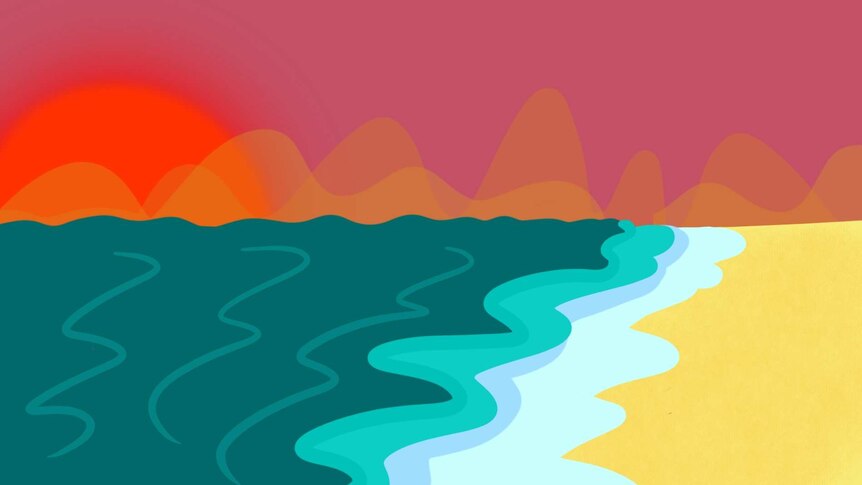 A colourful illustration of a shoreline