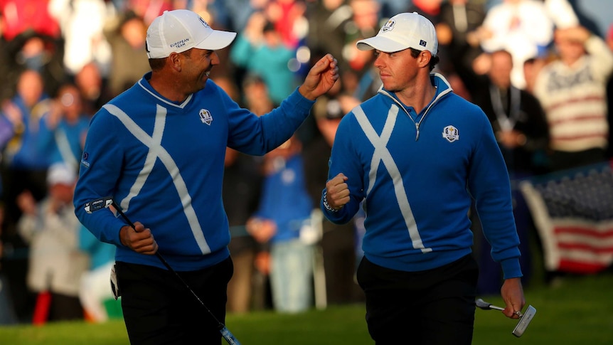 Segio Garcia and Rory McIlroy in European fightback at Ryder Cup