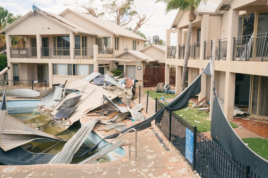 A resort complex torn apart by a cyclone