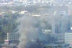 Smoke billows from the Central World shopping centre in the  commercial area of Bangkok. (AFP/Pedro Ugarte)