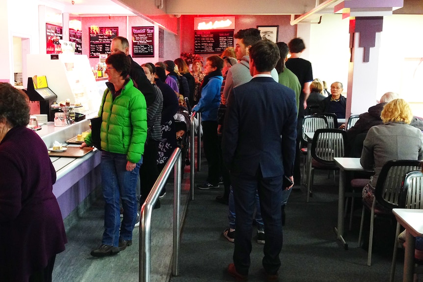 The last lunch line at Fitzie's cafe, Launceston.