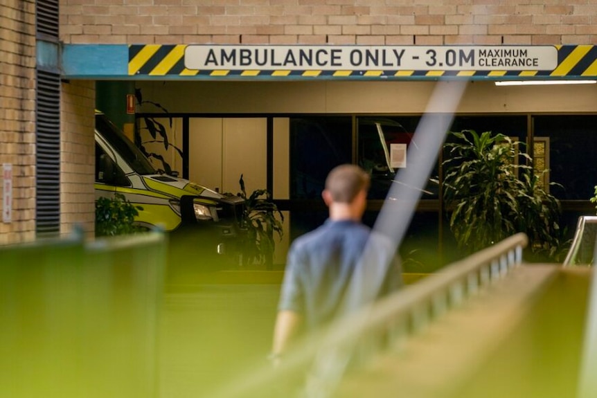 A close-up of an entry to The Wesley Hospital, where a sign says 'ambulance only'.