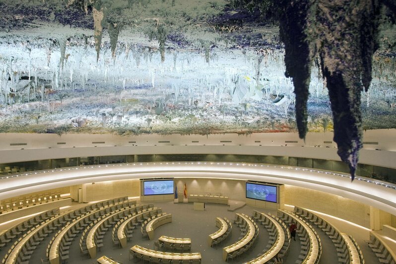 Empty room of the Human Rights Council