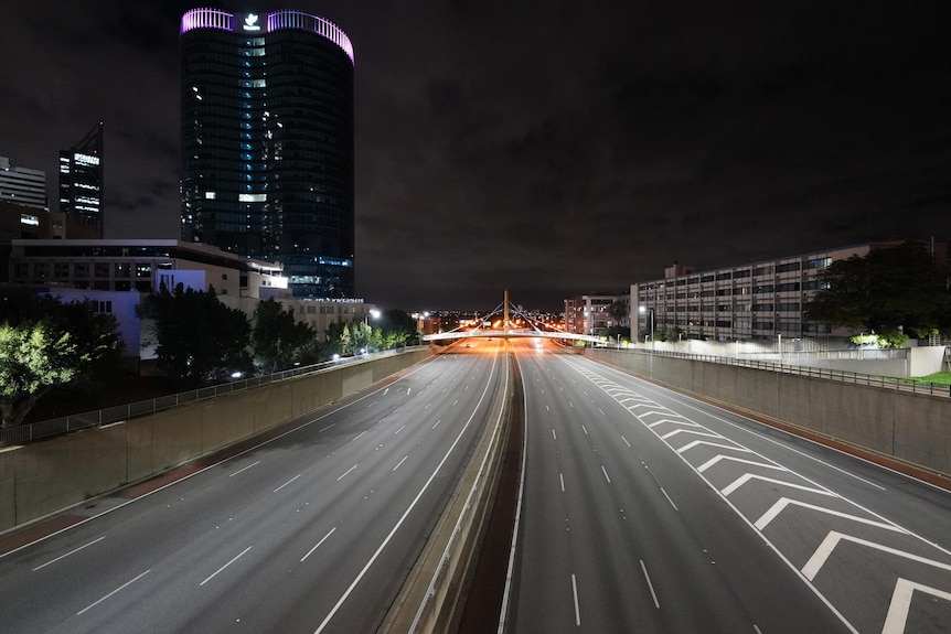 An abandoned freeway in Perth at night.