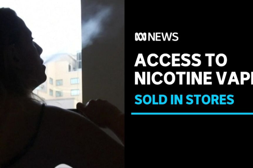 Access To Nicotine Vapes, Sold In Stores: Silhouette of woman blowing vape smoke out.