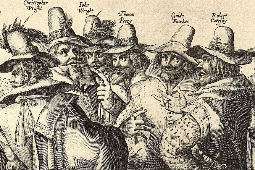 Old sketch of the gunpowder plotters