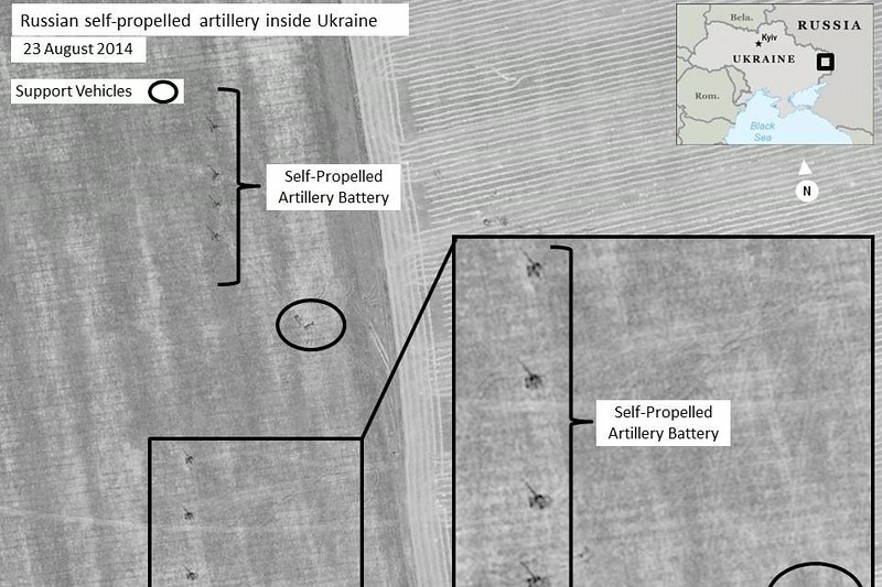 NATO satellite image Russian trucks in Ukraine