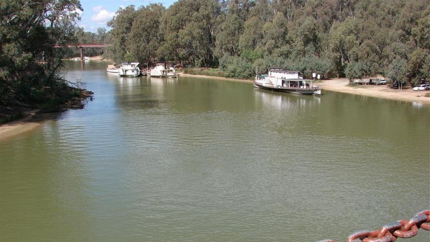 Looking down on the Murray river from the Port of Echuca