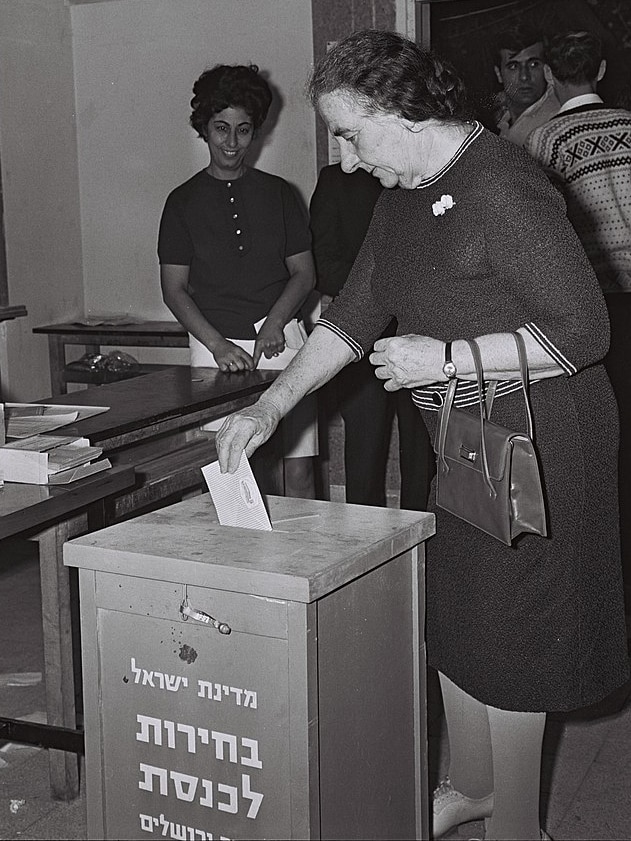 Golda Meir casts her vote on Israel's election day in October, 1969. 