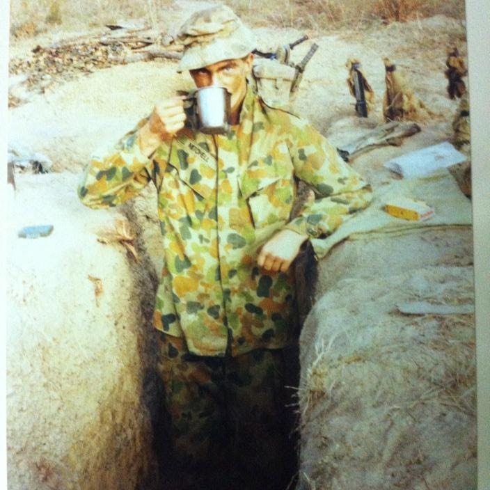 Bradley Campbell in Army fatigues during his days in the ADF