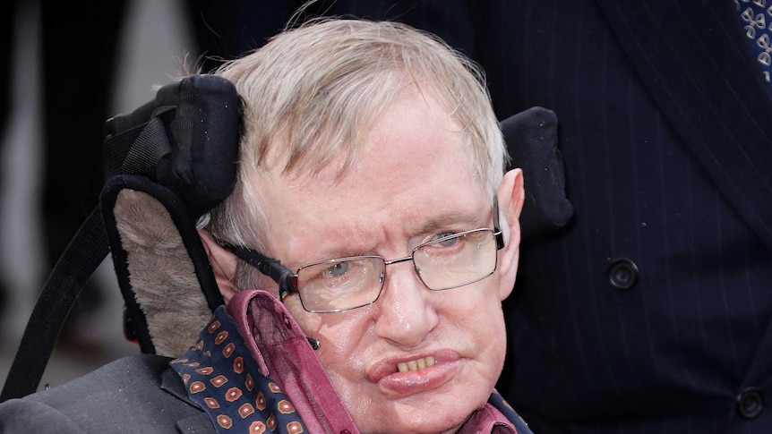 Professor Stephen Hawking arrives for the Interstellar Live show.