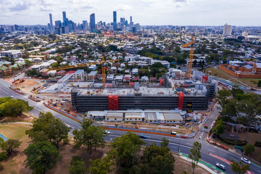 An aerial shot of Brisbane South State Secondary College under construction.