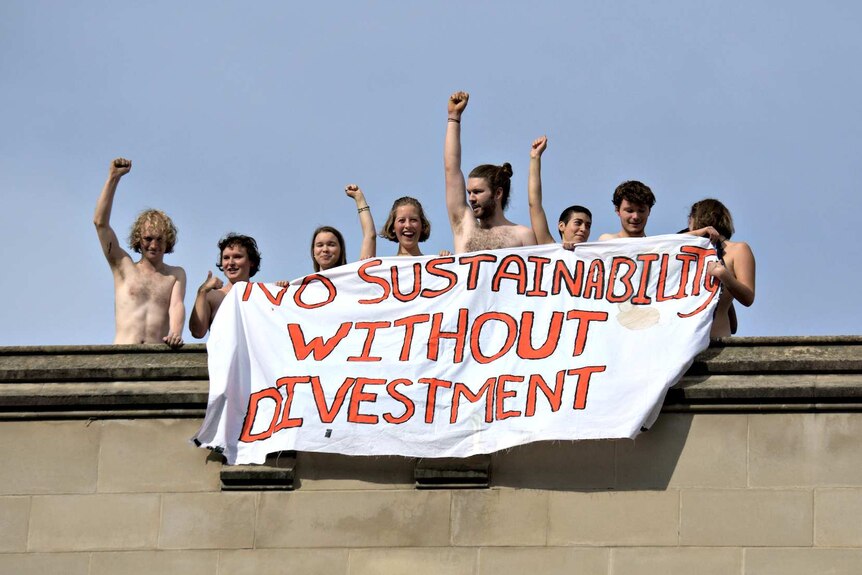 University of Melbourne students strip off to protest against investing in fossil fuels