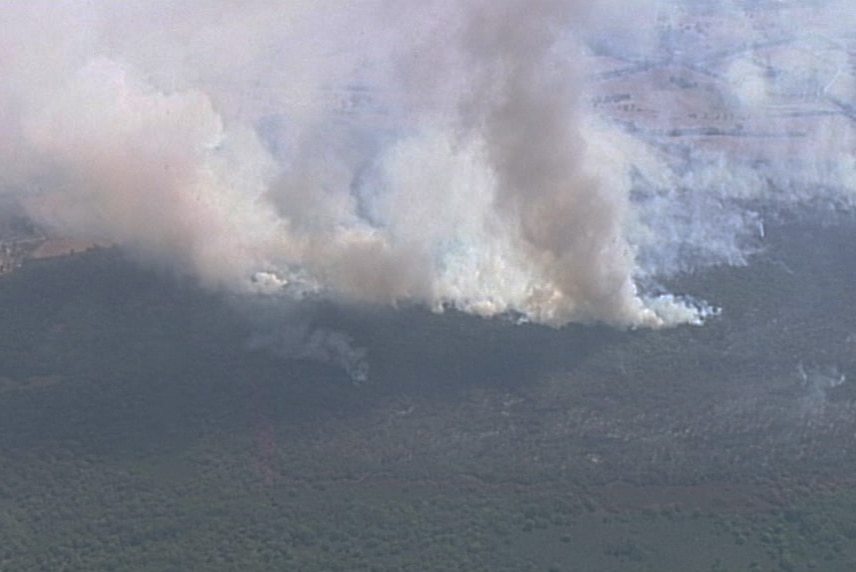 Aerial vision of smoke from a bushfire near Grantville.