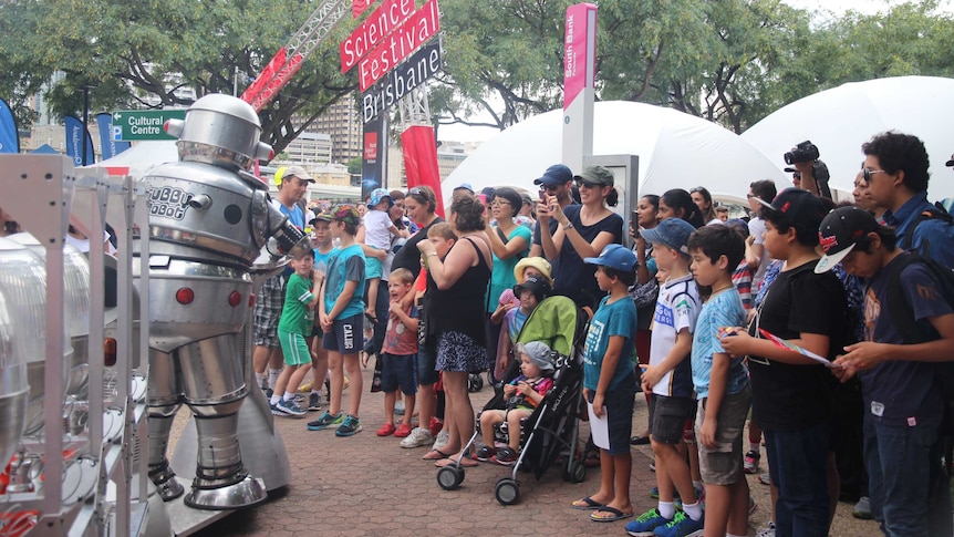 Crowds gather on the final day of the World Science Festival Brisbane