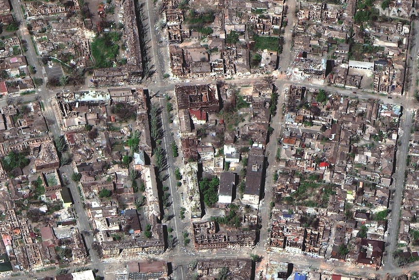 A satellite image of neighbourhood blocks