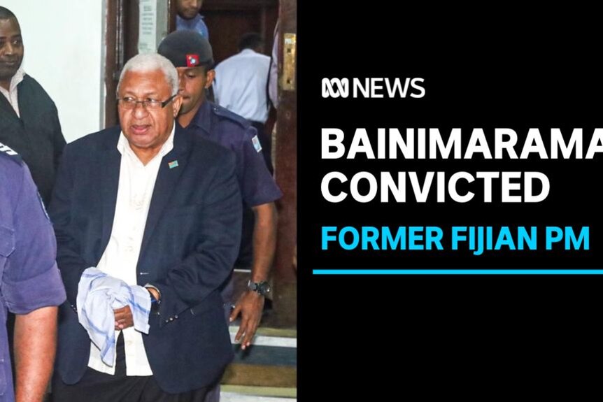 Banimarama Convicted, Former Fijian PM: Frank Banimarama led from a courthouse by law enforcement officers.
