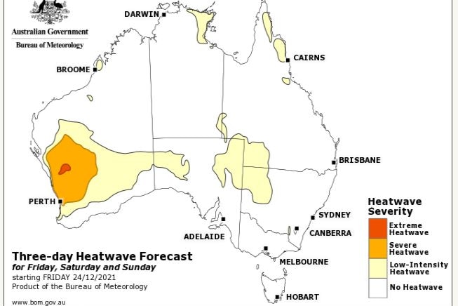A map of heatwave forecast in Perth
