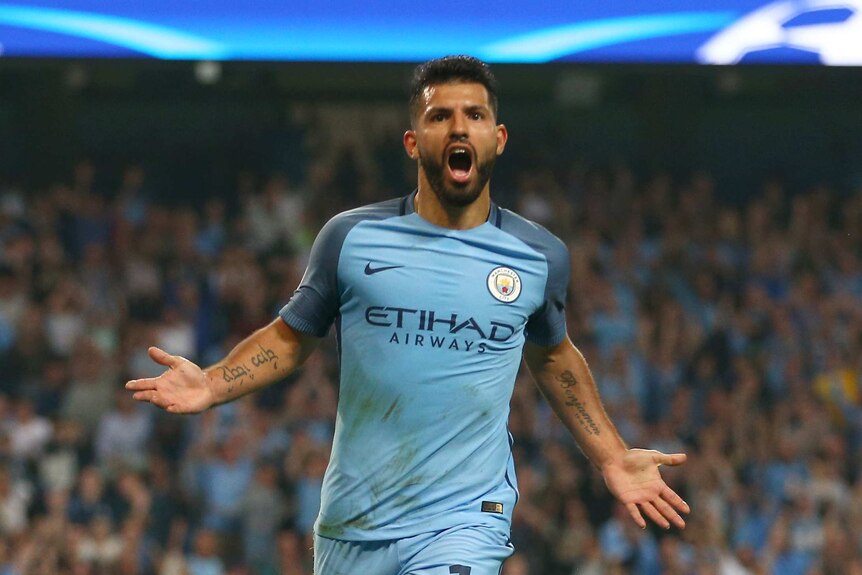 Sergio Aguero scoring a hat-trick in the Champions League
