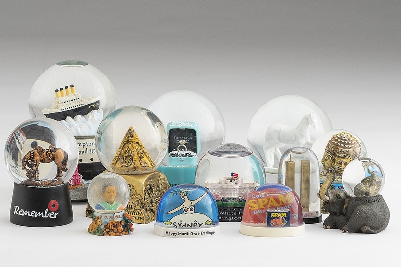 Some of the 500 snow domes on display in the All Shook Up exhibition at the Canberra Museum and Gallery