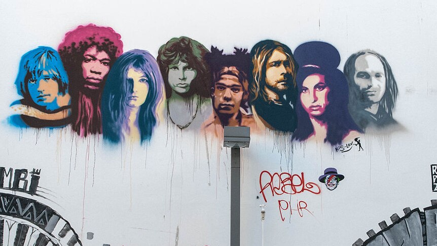 A mural of singers who tragically passed too young
