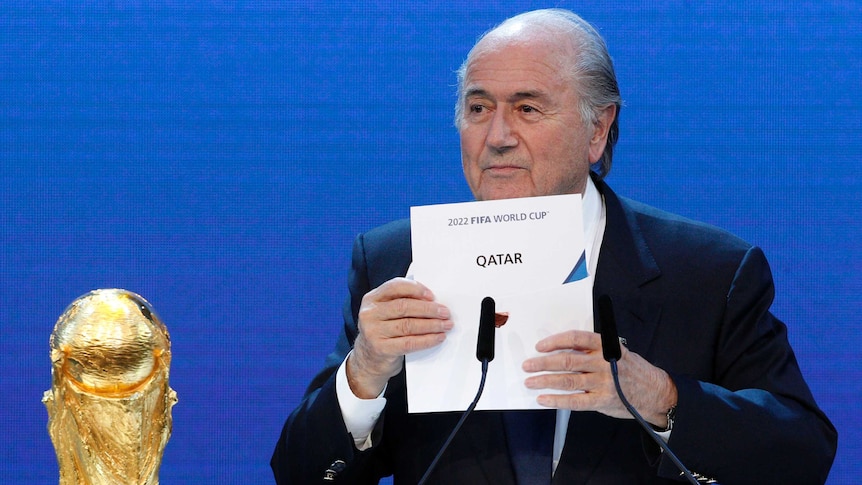 FIFA President Sepp Blatter announces Qatar as the host nation for the FIFA World Cup 2022.