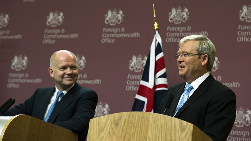 Foreign Minister Kevin Rudd and British foreign secretary William Hague