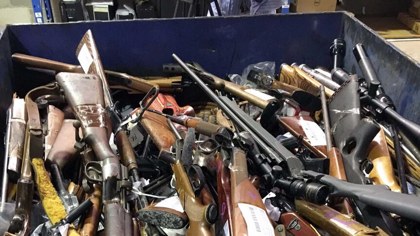 Bin full of seized and handed in guns in Queensland
