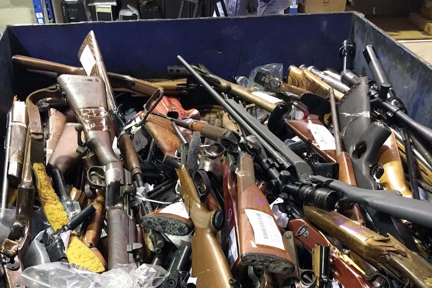 Bin full of seized and handed in guns in Queensland