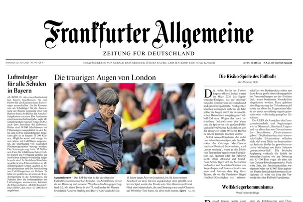 Image of the front page of a German newspaper with the headline 'The sad eyes of London' 