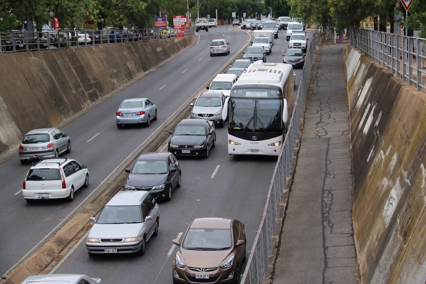 Traffic builds on Goodwood Road.