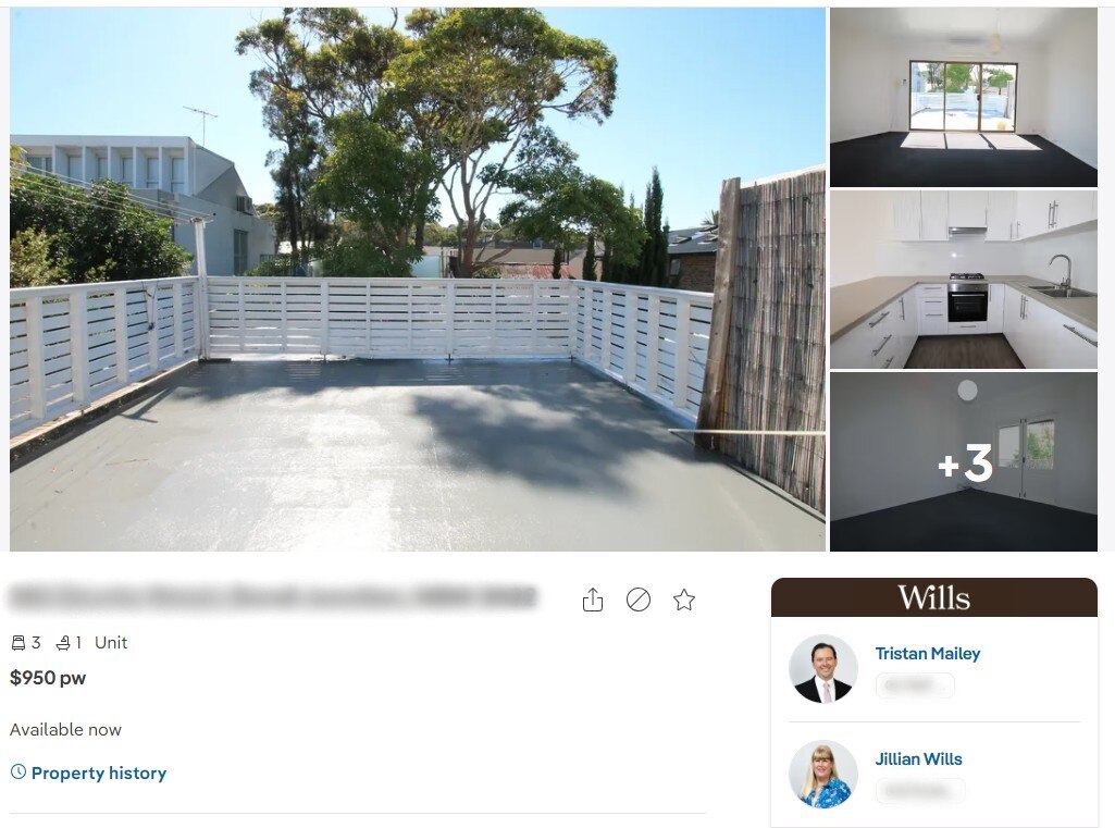 A real estate listing of a 3-bedroom unit, with a picture of a large outdoor area at the top of the page. 