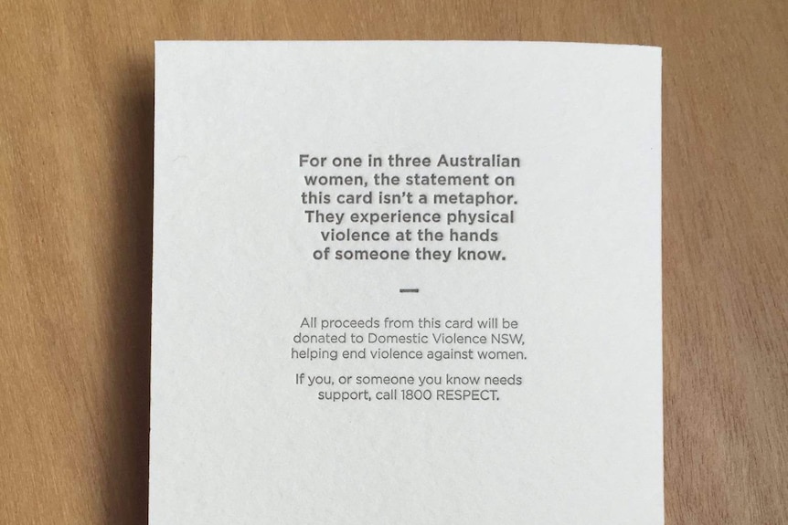 "For one in three women, the statement on this card isn't a metaphor," the back of the card says.