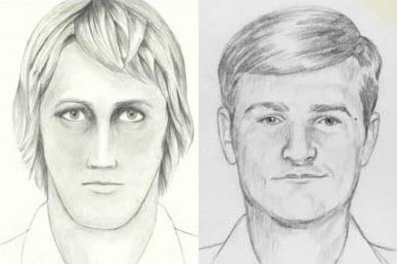 A composite of two police sketches of a young man
