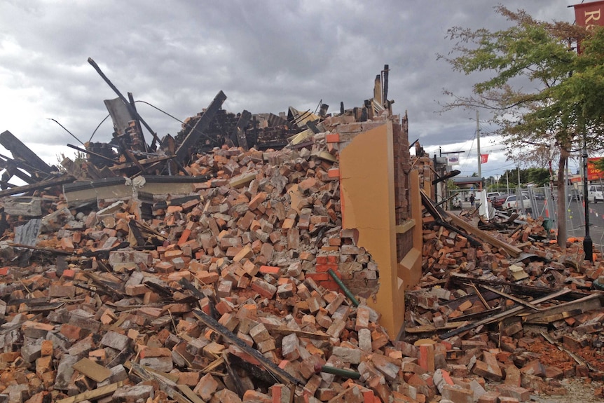 Rubble at the site of the former Reliquaire shop in Latrobe