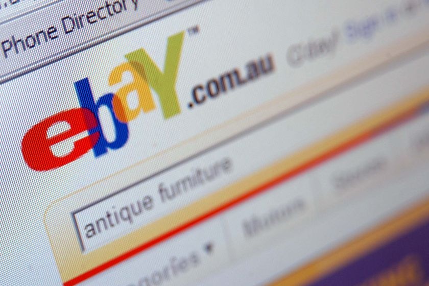 A closeup of the eBay logo on a computer screen.