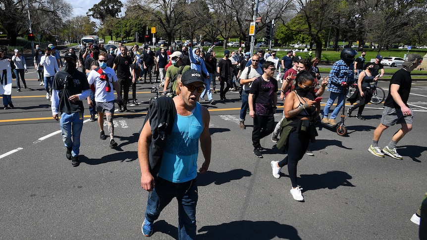 A group of protesters on a street.