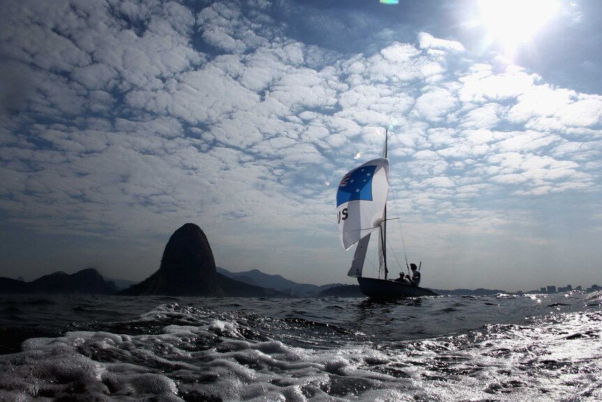 Mathew Belcher and Will Ryan of Australia train for the 470 class sailing competition in Rio de Janeiro, Brazil.