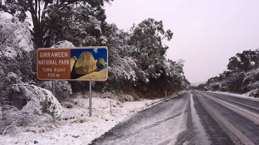Snow falls near Girraween National Park on Queensland's Granite Belt
