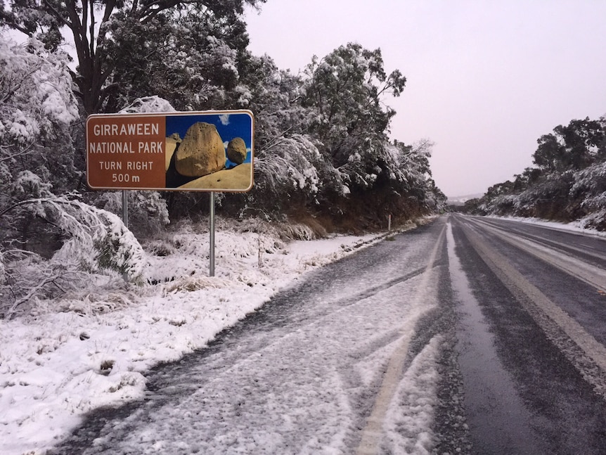 Snow falls near Girraween National Park on Queensland's Granite Belt