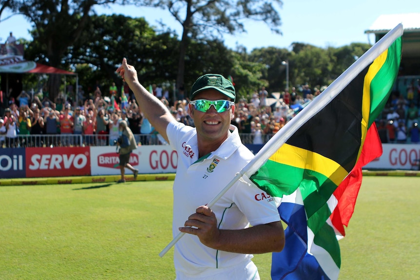 Jacques Kallis celebrates his final Test with victory over India