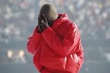 Kanye West at Mercedes-Benz stadium in Atlanta for DONDA listening event
