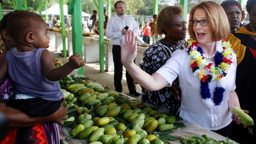 Julia Gillard at Gerehu Market in Port Moresby.