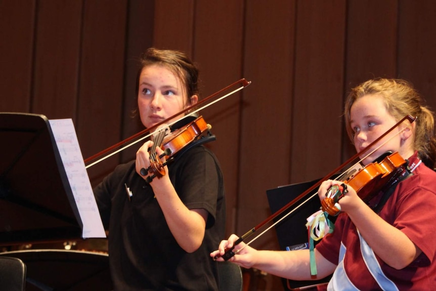 Members of the Goulburn Strings Project performing at Llewellyn Hall.