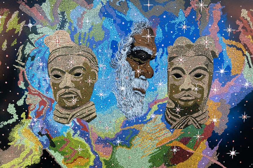 Lloyd Hornsby's painting Past Warriors shows dreaming stories, Chinese symbolism and intergalactic constellation.