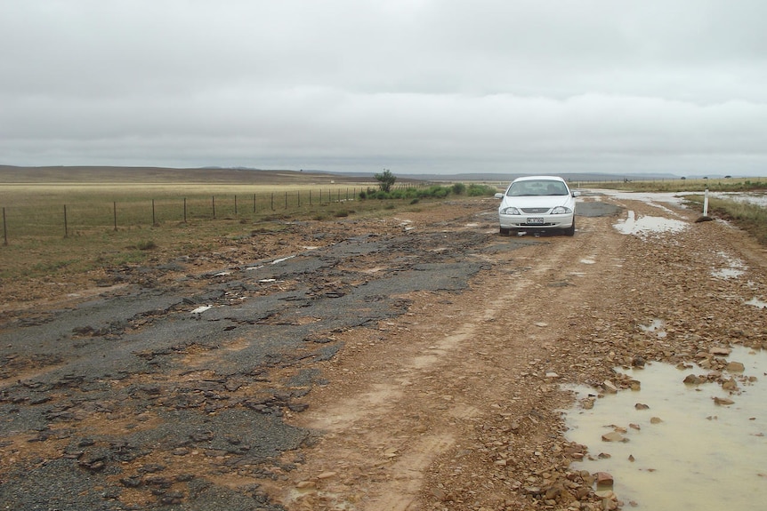 Flood-damaged road