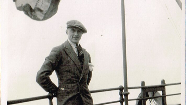Achim Muhlen–Schulte aboard Baradine from Australia to Germany after marriage to Muriel c. 1932.