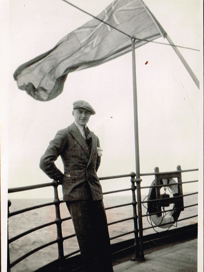 Achim Muhlen–Schulte aboard Baradine from Australia to Germany after marriage to Muriel c. 1932.